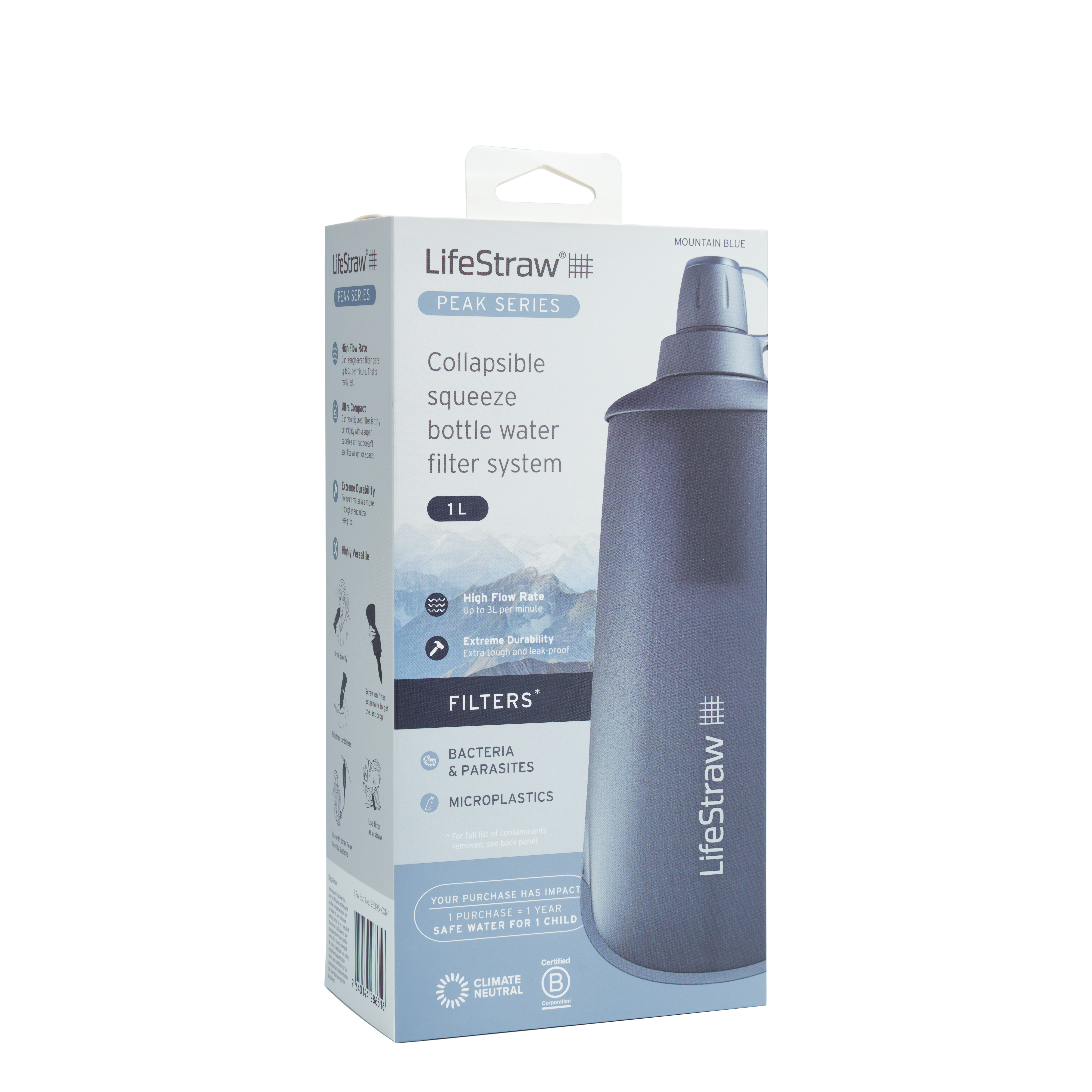 Gourde LifeStraw Peak Squeeze 1L Avec Filtre à Eau Intégré – Neuve
