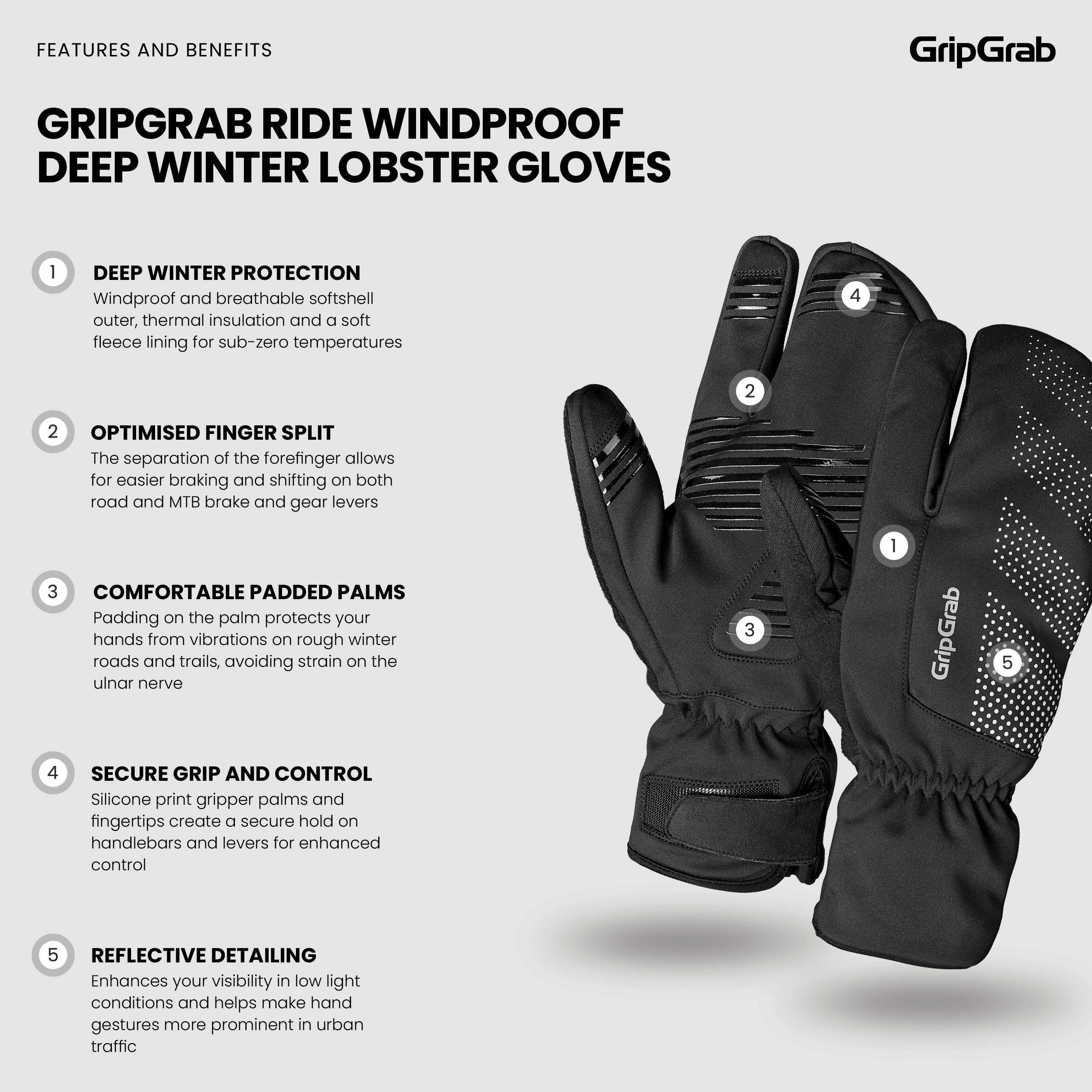 GripGrab Ride Windproof Deep Winter Lobster Gloves Velohandschuhe